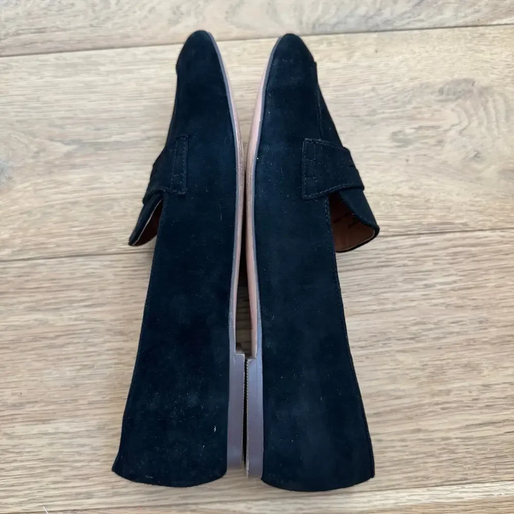 JCREW Black Suede Classic Penny Loafers Size 7.5-Preppy/Minimalist